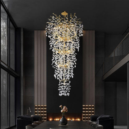 Modern Chandelier 118 In. 28-Light Crystal Gold Chandelier for Foyer, Living Room, Multiple Tiers Chandelier